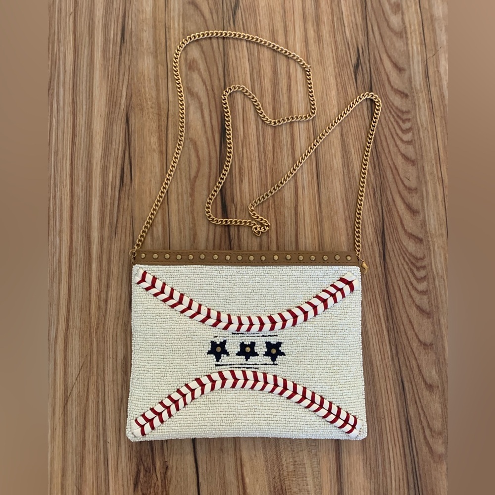 Mary Frances Catch Me Crossbody Clutch Baseball Theme Handbag Beaded Embroidered